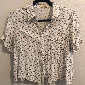 Button Down Crop Top with Birds